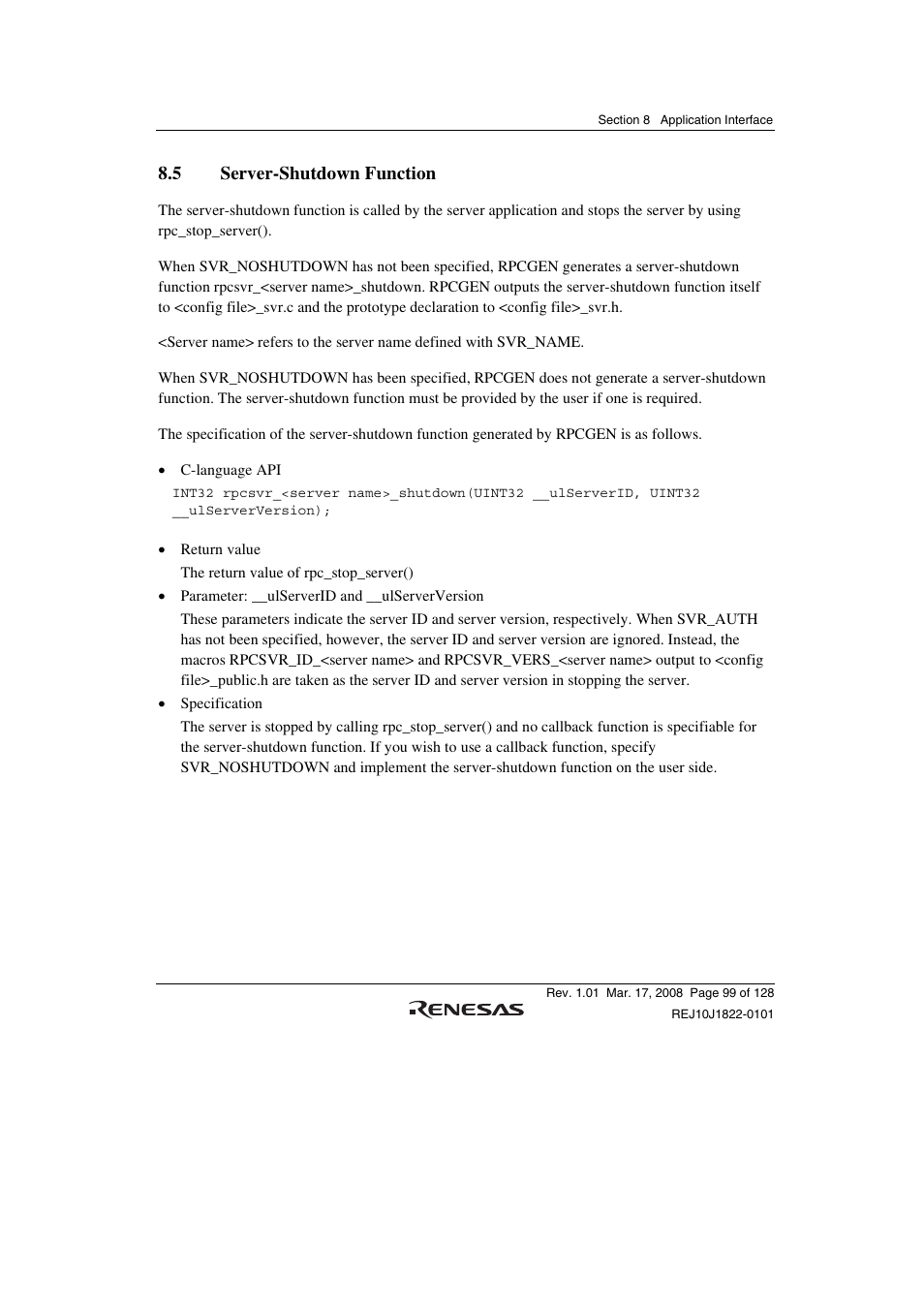 5 server-shutdown function | Renesas Stub Generator V.1.00 User Manual | Page 111 / 144