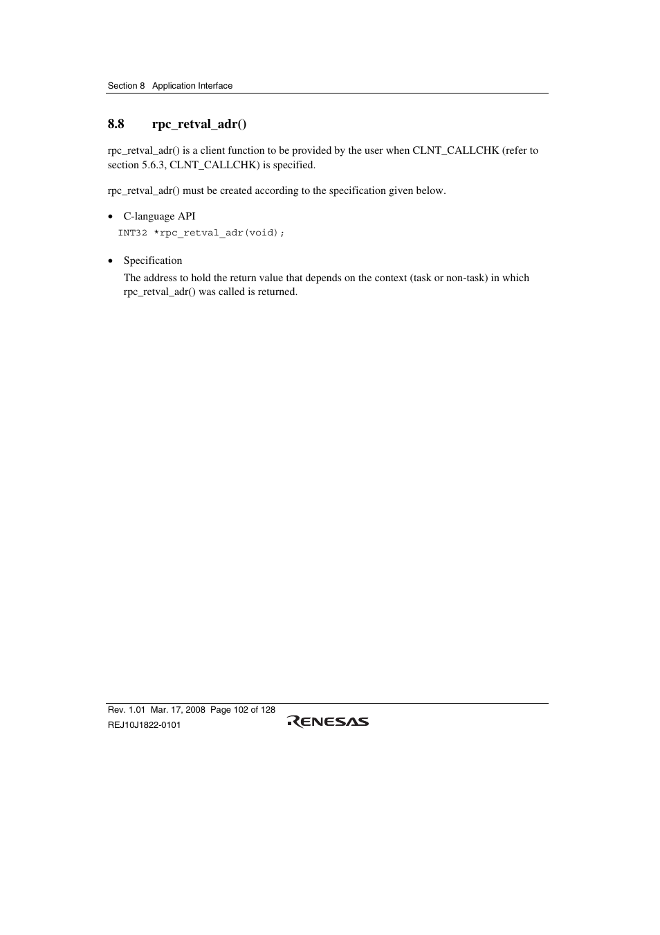 8 rpc_retval_adr() | Renesas Stub Generator V.1.00 User Manual | Page 114 / 144