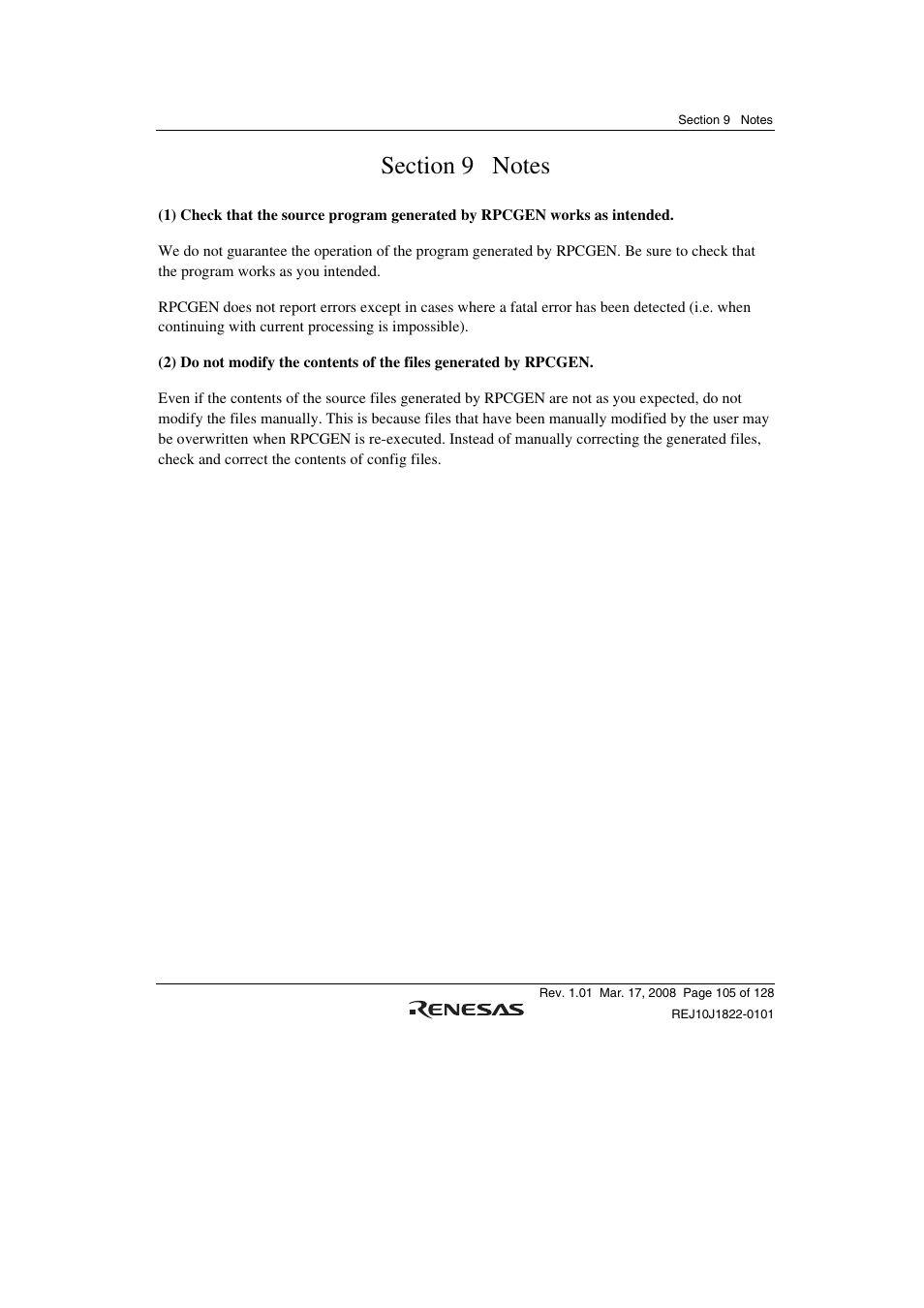 Section 9 notes | Renesas Stub Generator V.1.00 User Manual | Page 117 / 144