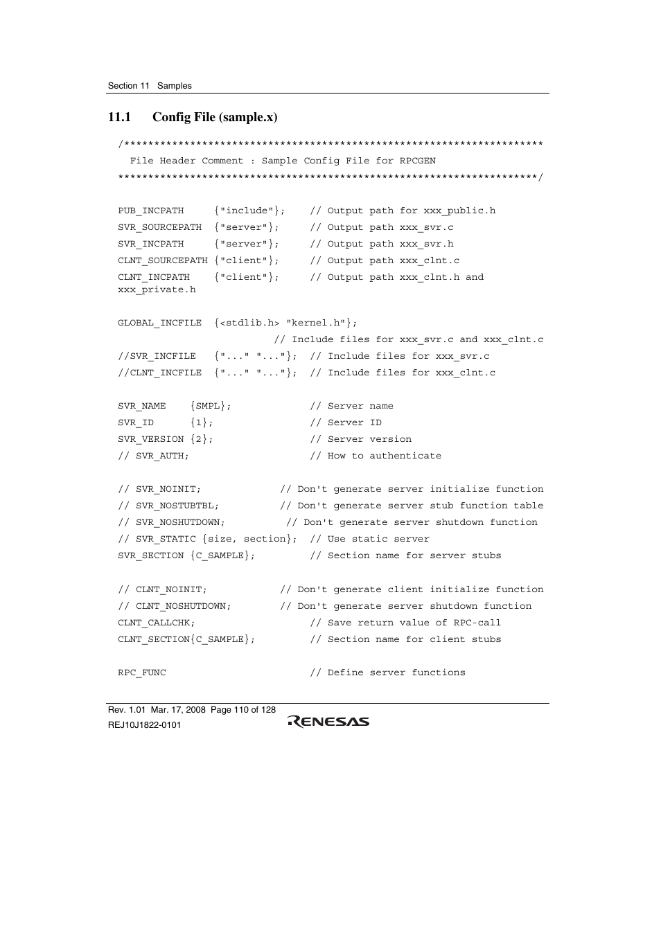 1 config file (sample.x) | Renesas Stub Generator V.1.00 User Manual | Page 122 / 144