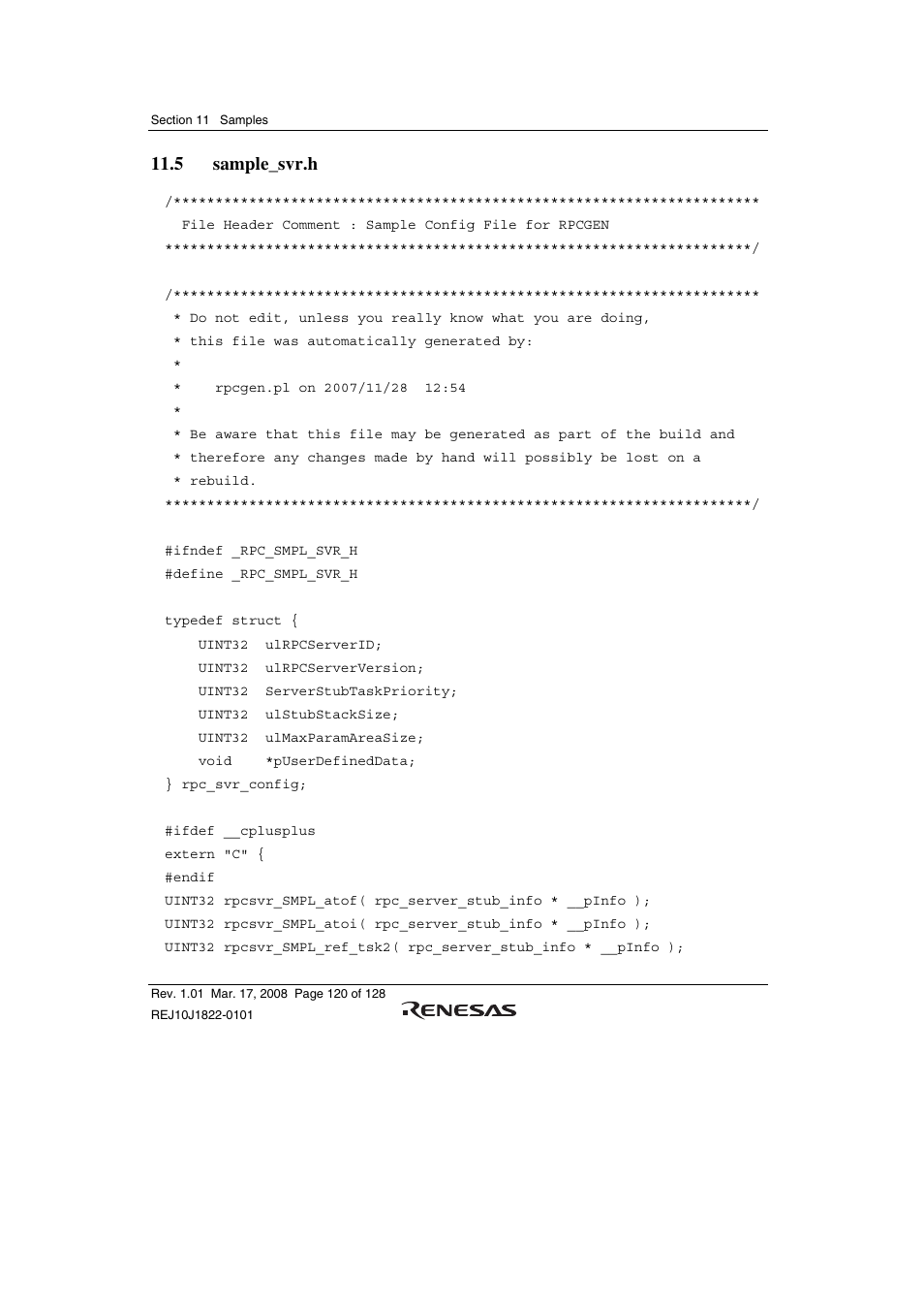 5 sample_svr.h | Renesas Stub Generator V.1.00 User Manual | Page 132 / 144