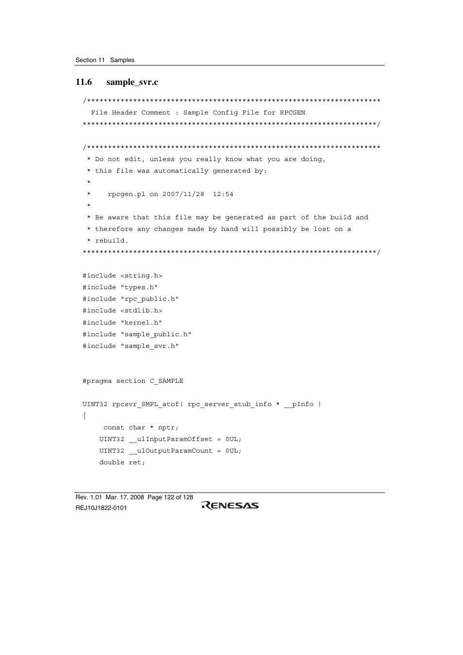 6 sample_svr.c | Renesas Stub Generator V.1.00 User Manual | Page 134 / 144