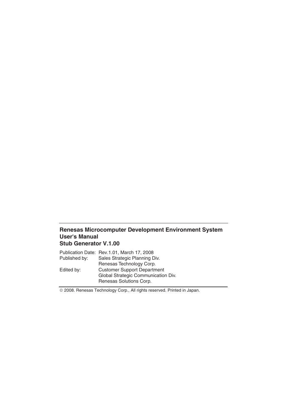 Colophon | Renesas Stub Generator V.1.00 User Manual | Page 141 / 144
