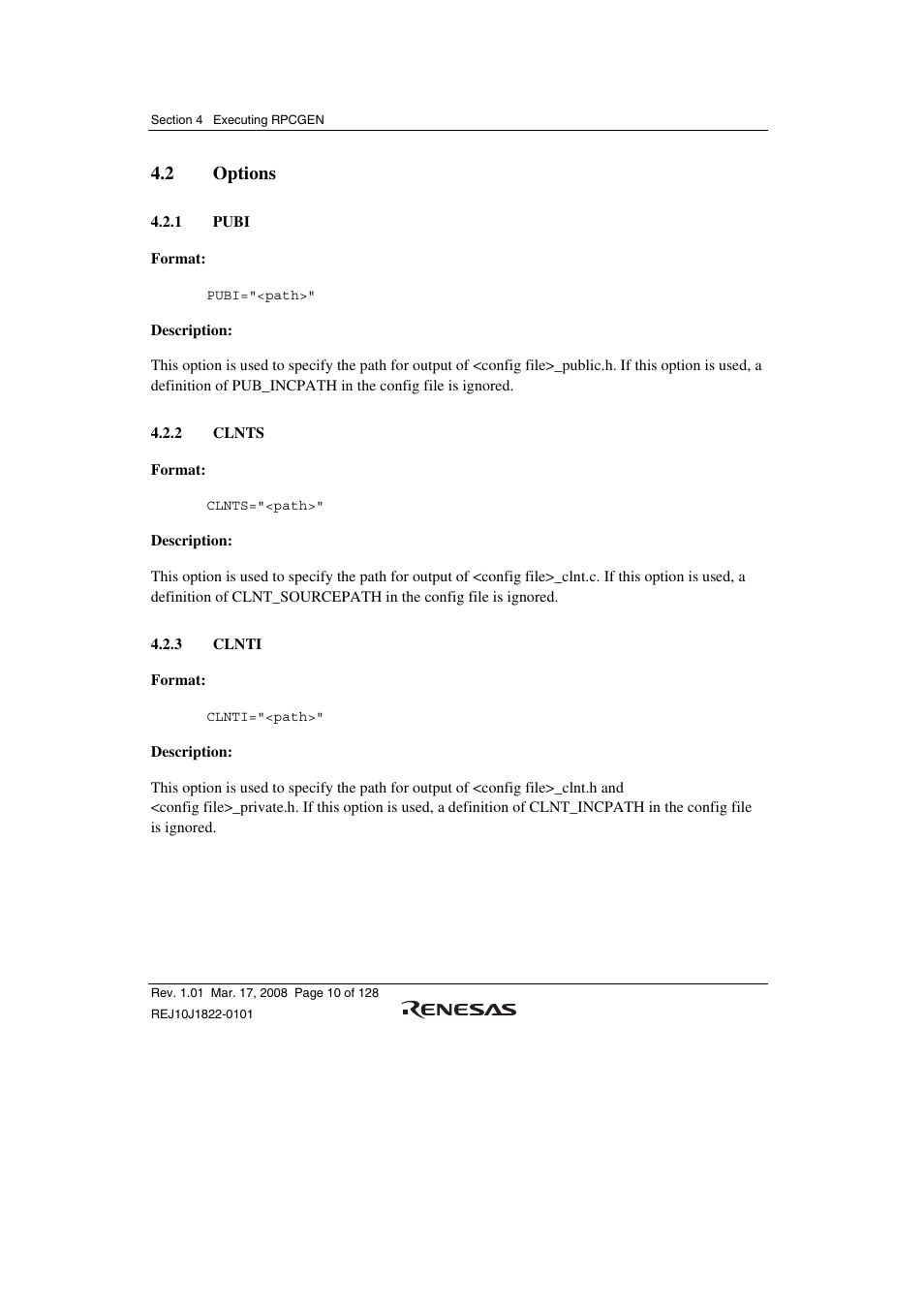 2 options, 1 pubi, 2 clnts | 3 clnti | Renesas Stub Generator V.1.00 User Manual | Page 22 / 144