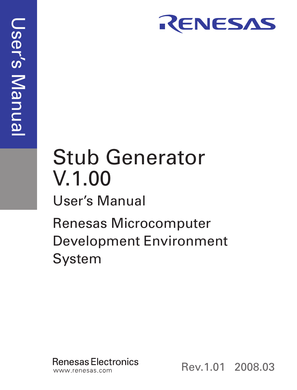 Cover, Stub generator v.1.00 | Renesas Stub Generator V.1.00 User Manual | Page 3 / 144