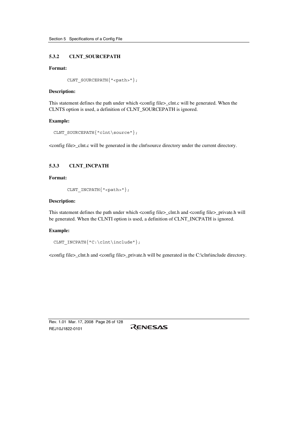 2 clnt_sourcepath, 3 clnt_incpath | Renesas Stub Generator V.1.00 User Manual | Page 38 / 144