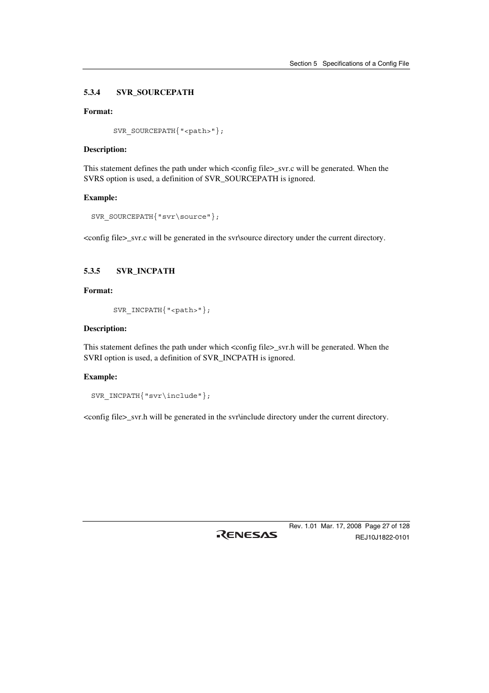 4 svr_sourcepath, 5 svr_incpath | Renesas Stub Generator V.1.00 User Manual | Page 39 / 144