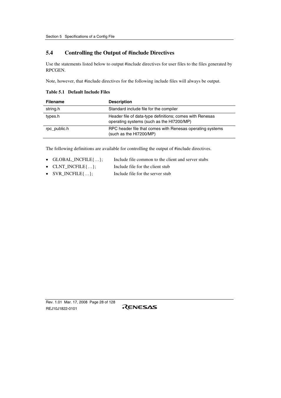 4 controlling the output of #include directives | Renesas Stub Generator V.1.00 User Manual | Page 40 / 144