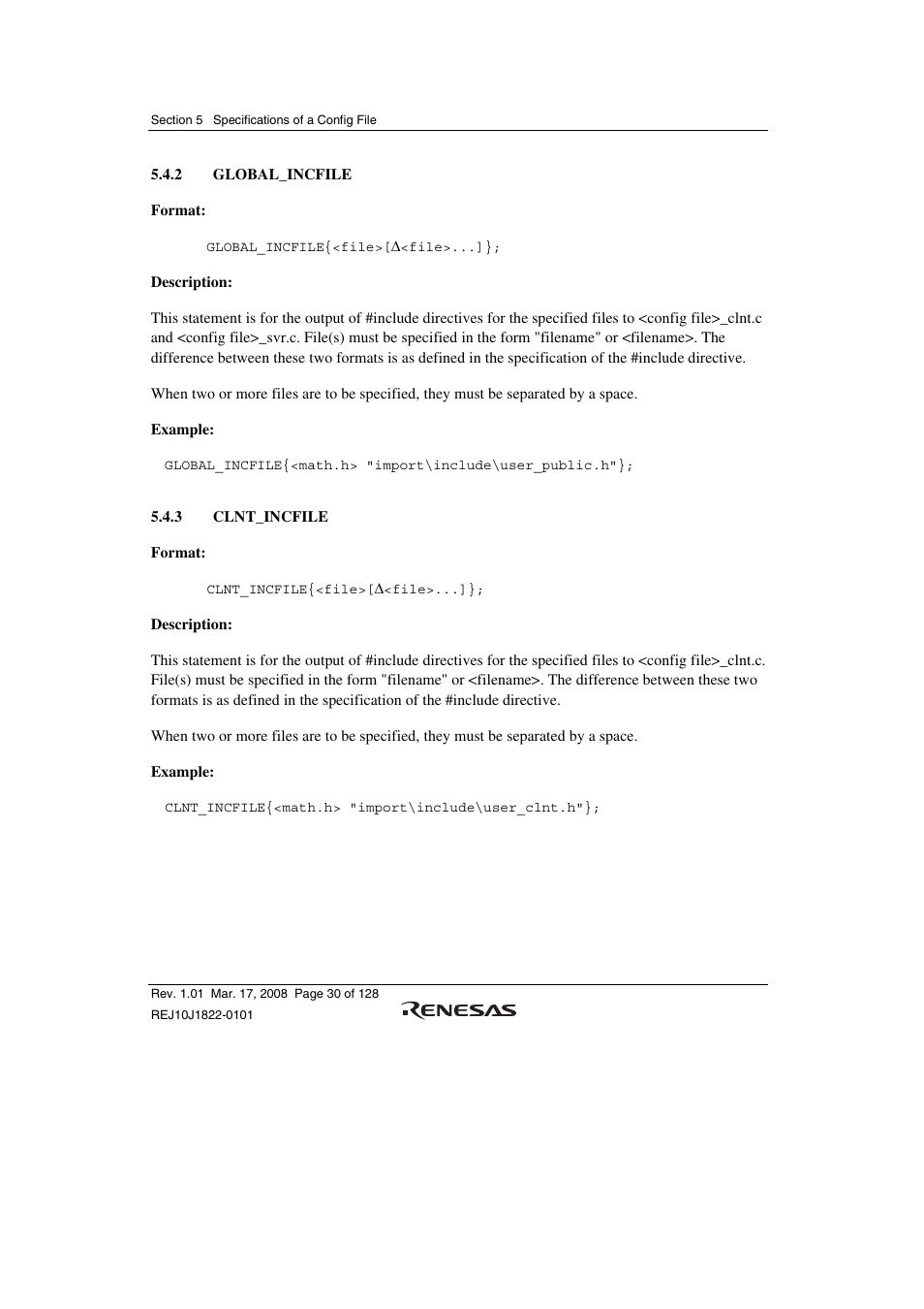 2 global_incfile, 3 clnt_incfile | Renesas Stub Generator V.1.00 User Manual | Page 42 / 144