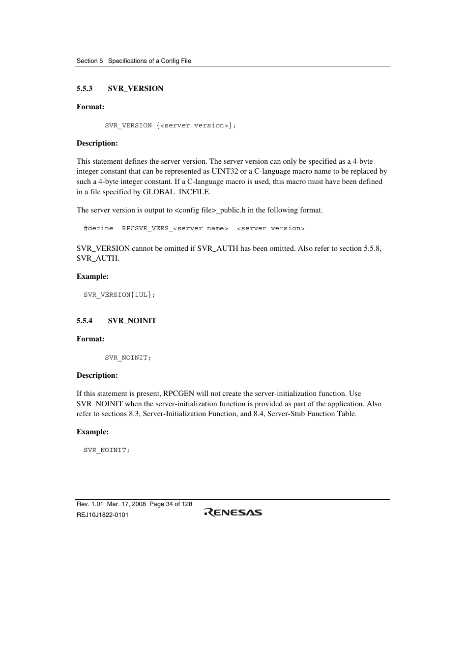 3 svr_version, 4 svr_noinit | Renesas Stub Generator V.1.00 User Manual | Page 46 / 144