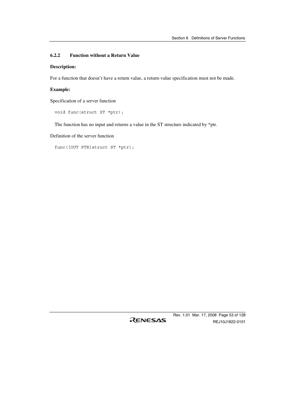 2 function without a return value | Renesas Stub Generator V.1.00 User Manual | Page 65 / 144