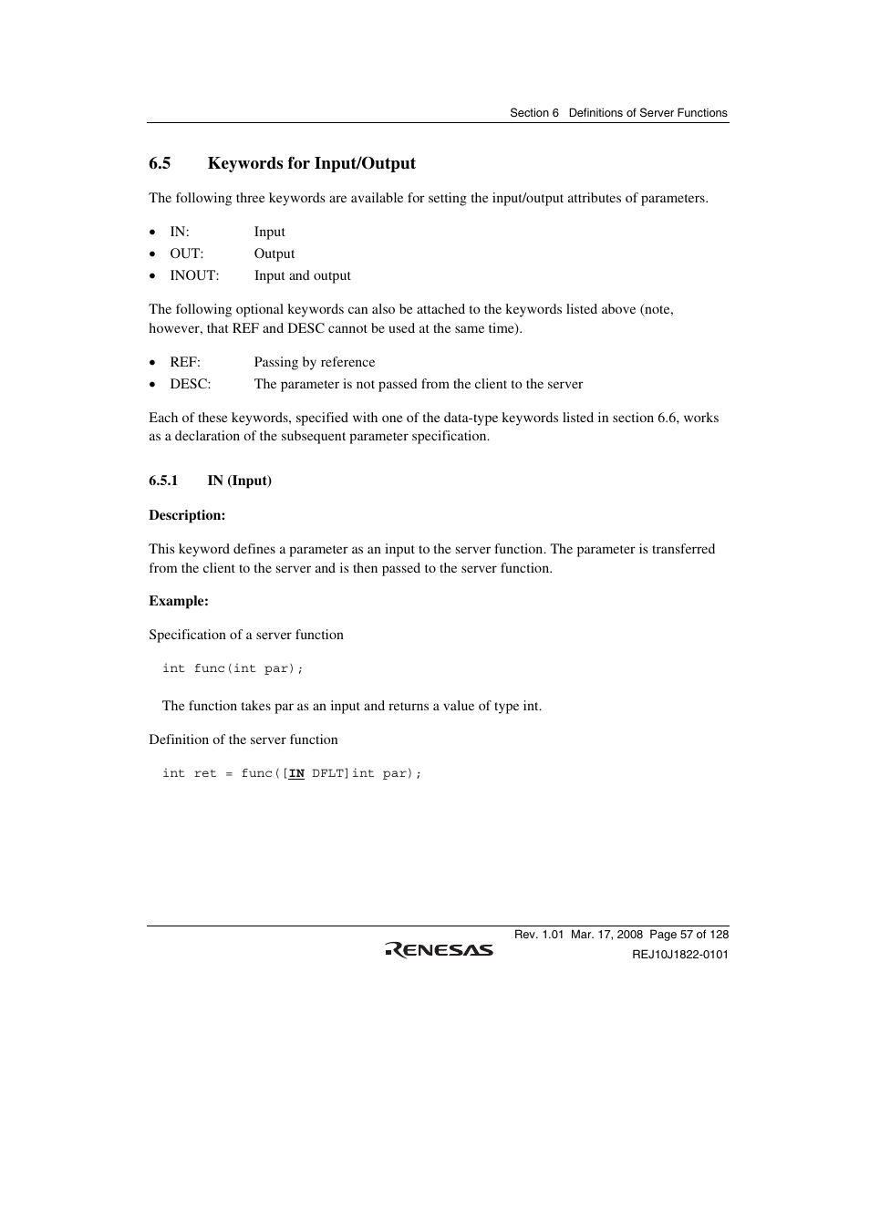 5 keywords for input/output, 1 in (input) | Renesas Stub Generator V.1.00 User Manual | Page 69 / 144