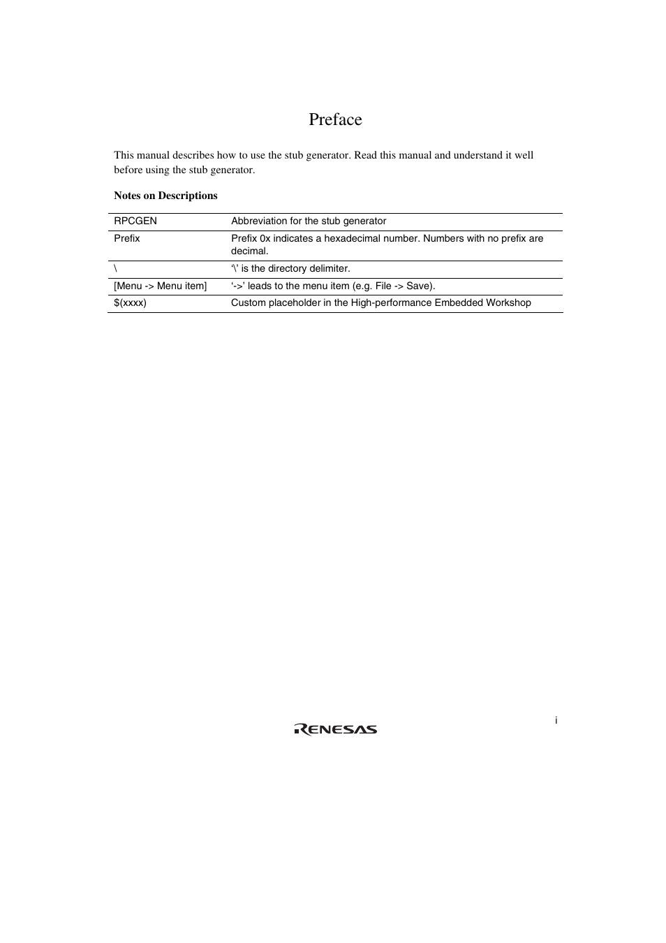 Preface | Renesas Stub Generator V.1.00 User Manual | Page 7 / 144