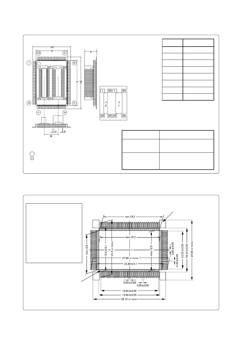 External dimensions of the m3t-dummy100s, Sample foot pattern of a target system | Renesas M3T-DUMMY100S User Manual | Page 5 / 6