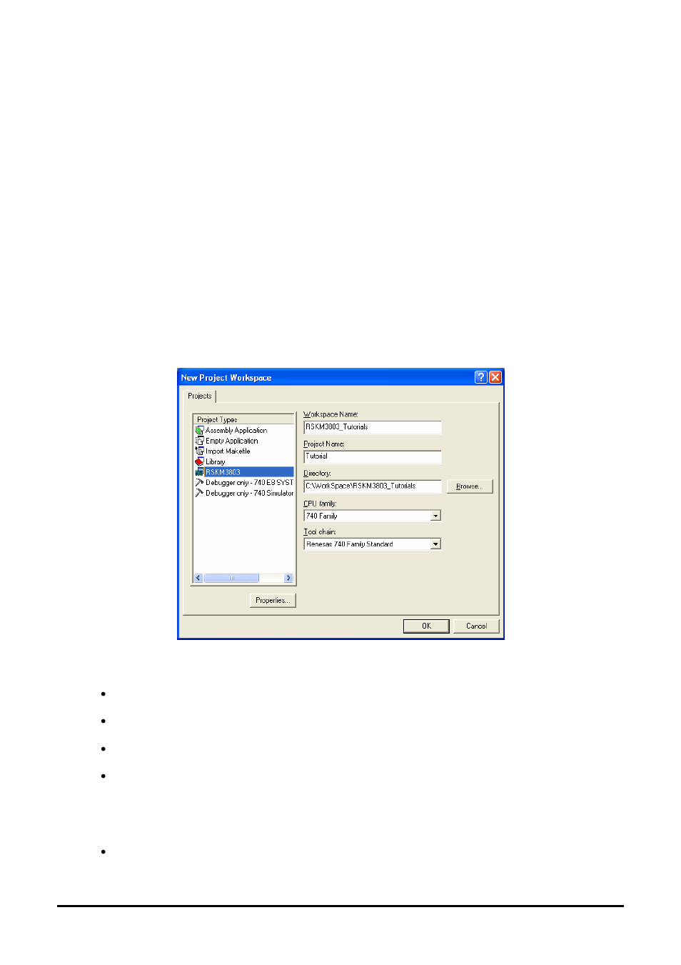 Project workspace, Introduction, Creating a new project workspace | Chapter 4. project workspace | Renesas M3T-SRA74 User Manual | Page 8 / 22