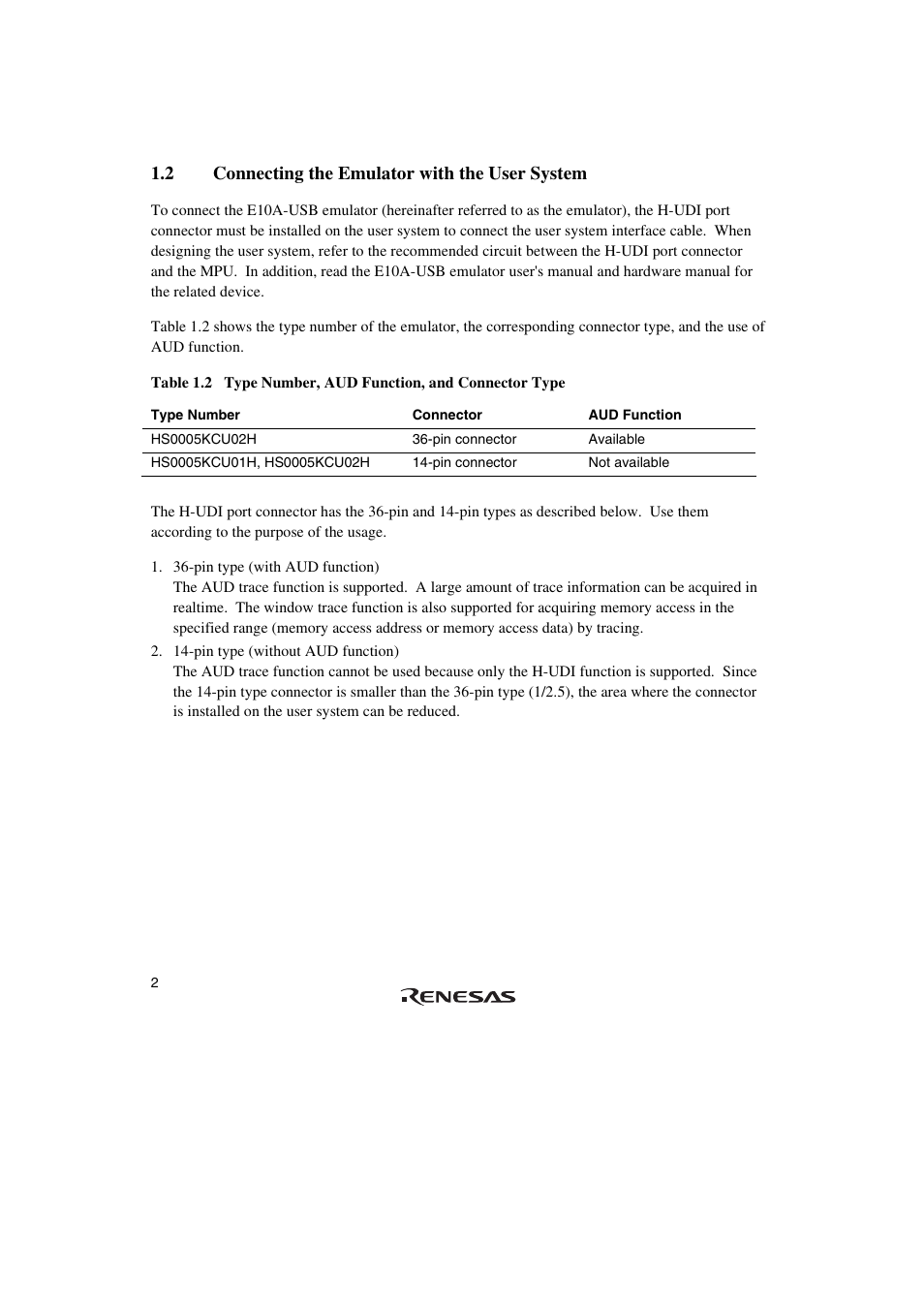 2 connecting the emulator with the user system | Renesas SuperH Family E10A-USB User Manual | Page 10 / 59