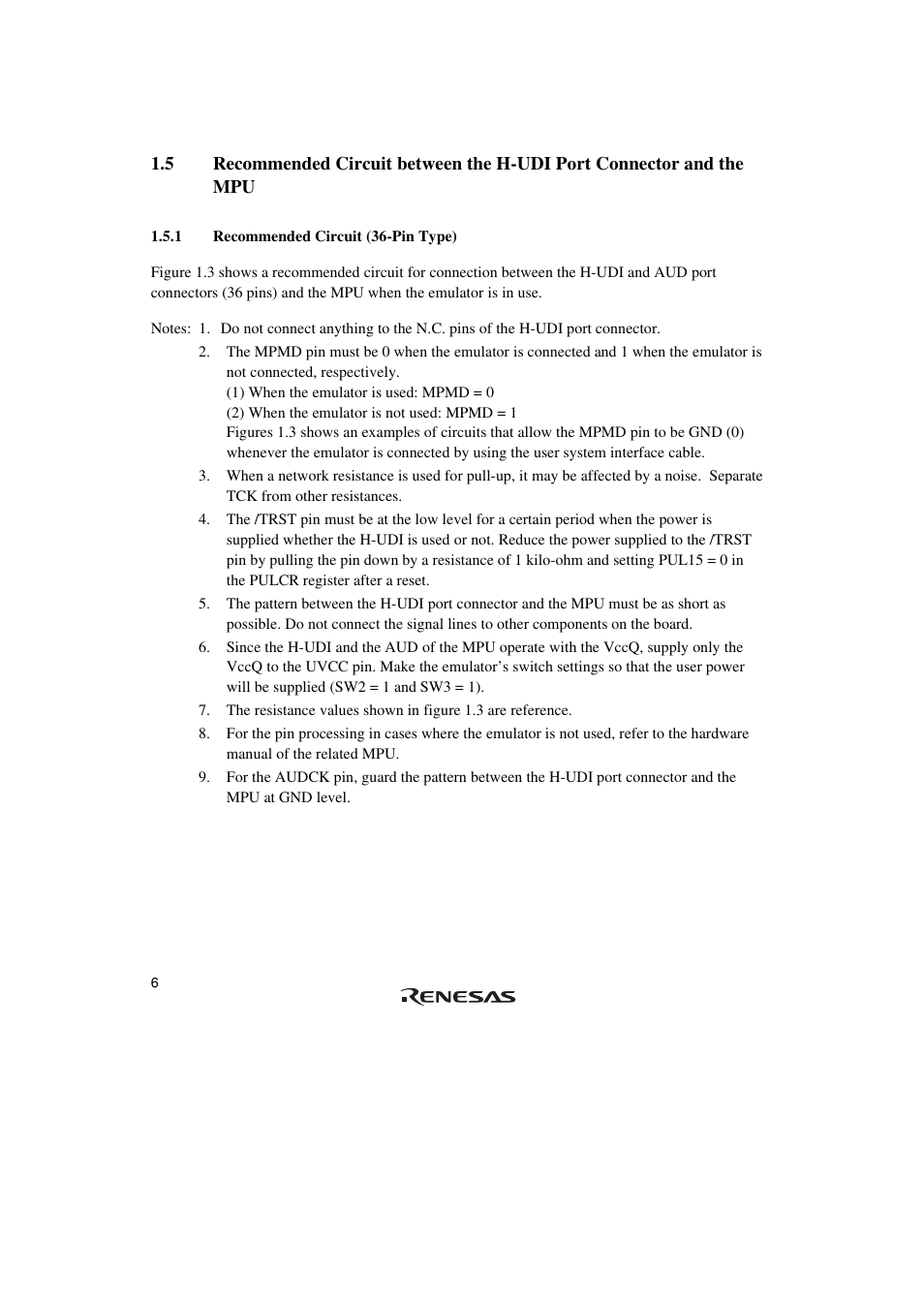 1 recommended circuit (36-pin type) | Renesas SuperH Family E10A-USB User Manual | Page 14 / 59