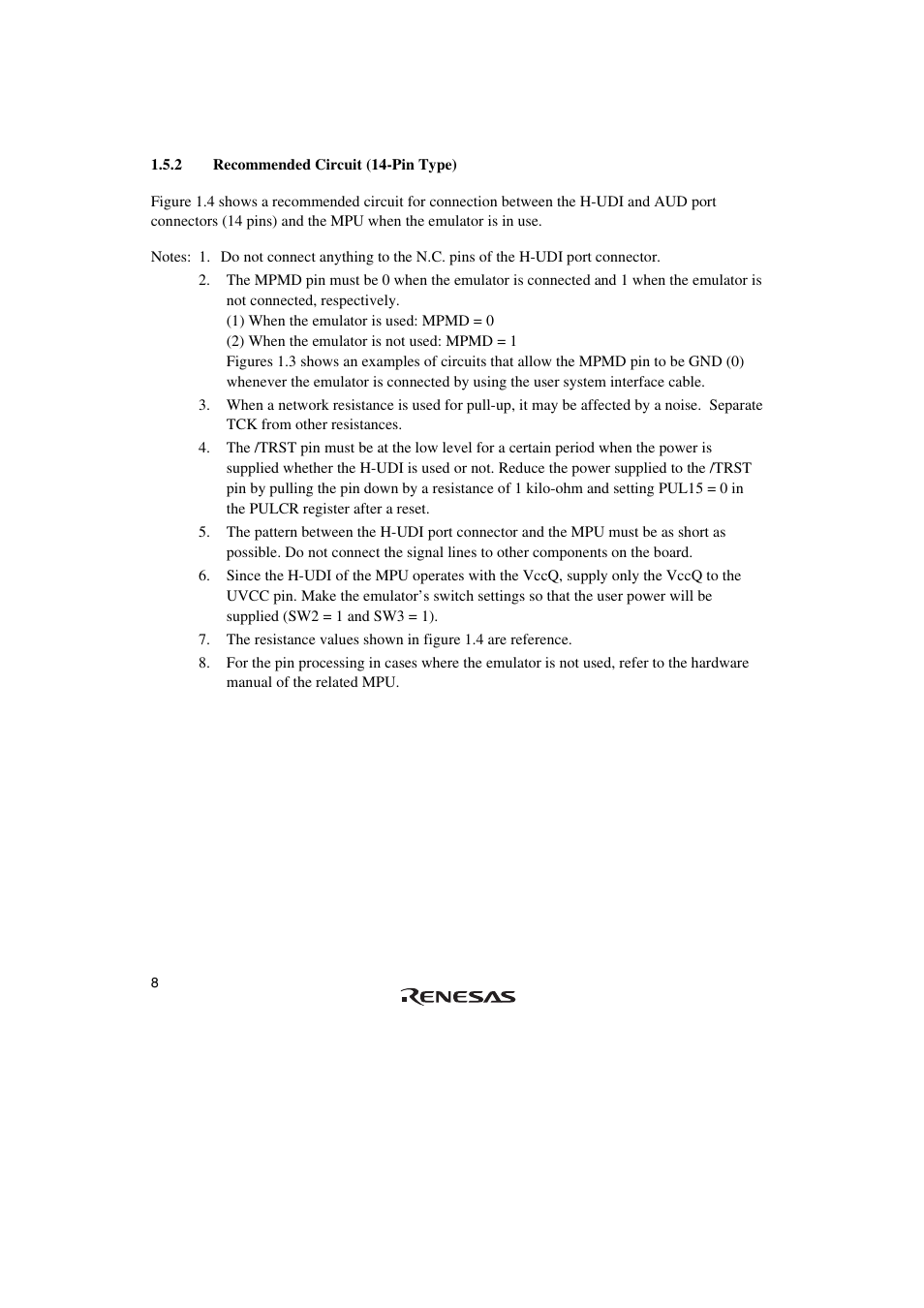 2 recommended circuit (14-pin type) | Renesas SuperH Family E10A-USB User Manual | Page 16 / 59