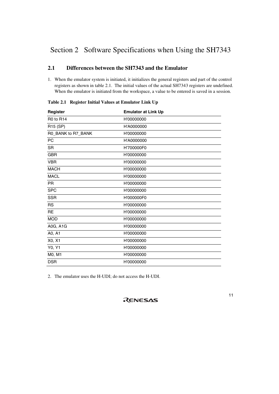 1 differences between the sh7343 and the emulator | Renesas SuperH Family E10A-USB User Manual | Page 19 / 59