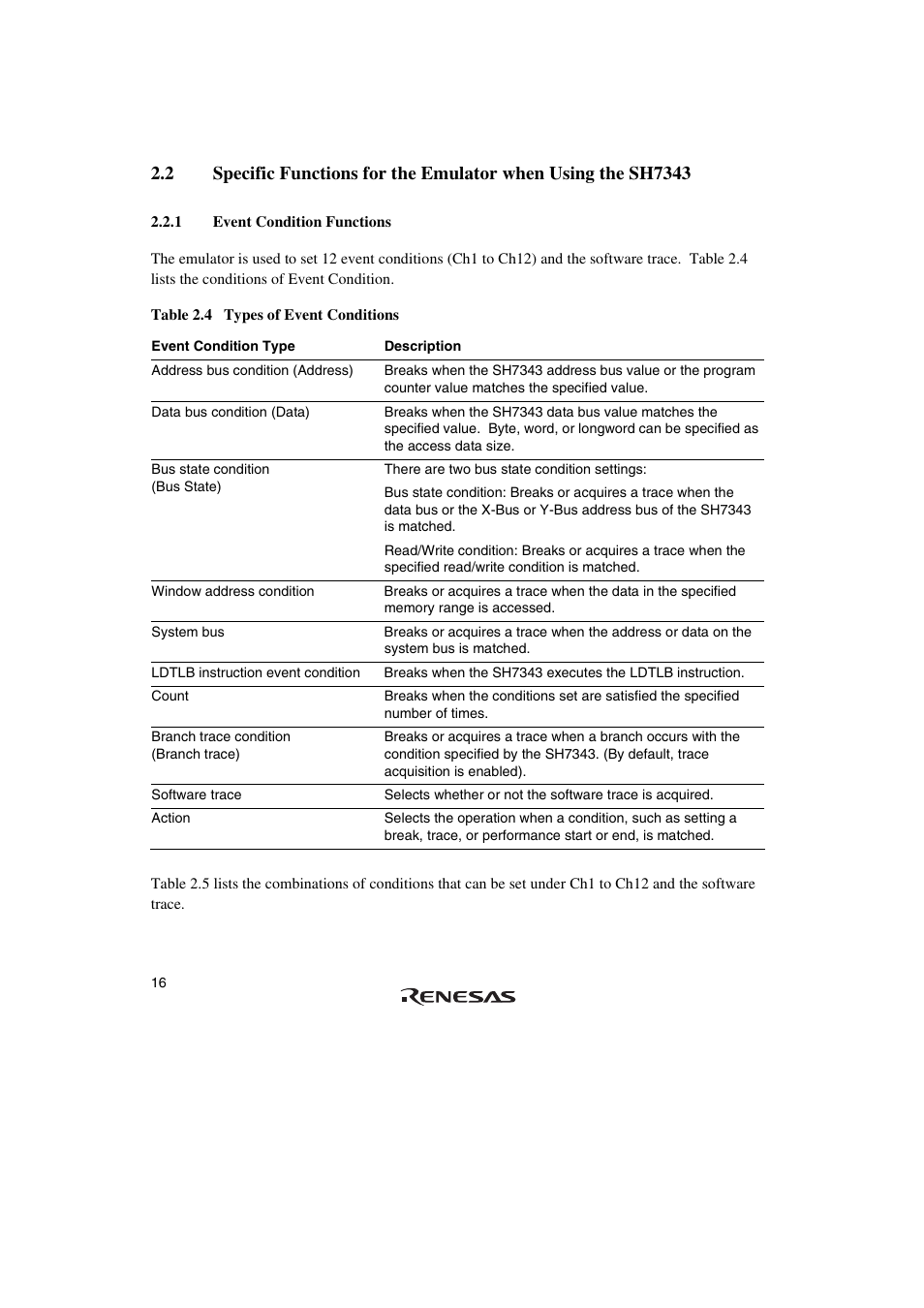 1 event condition functions | Renesas SuperH Family E10A-USB User Manual | Page 24 / 59