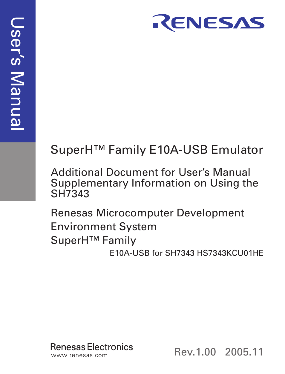 Cover, Use r’s m an ua l | Renesas SuperH Family E10A-USB User Manual | Page 3 / 59