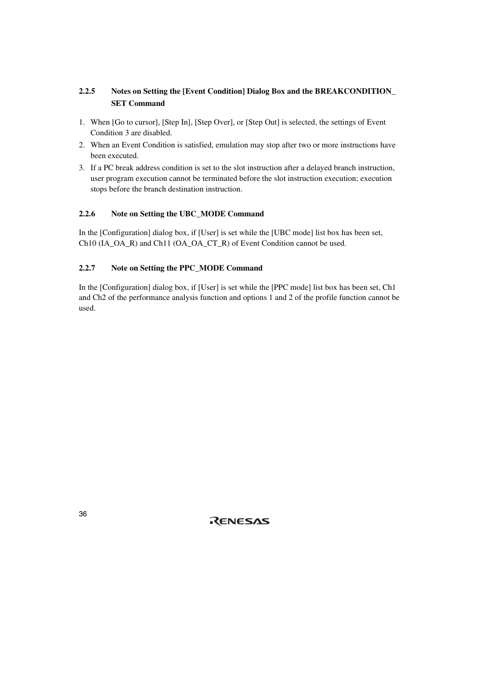 6 note on setting the ubc_mode command, 7 note on setting the ppc_mode command | Renesas SuperH Family E10A-USB User Manual | Page 44 / 59