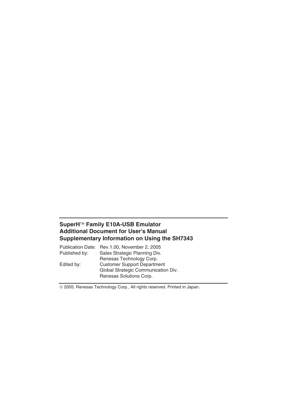 Colophon | Renesas SuperH Family E10A-USB User Manual | Page 57 / 59