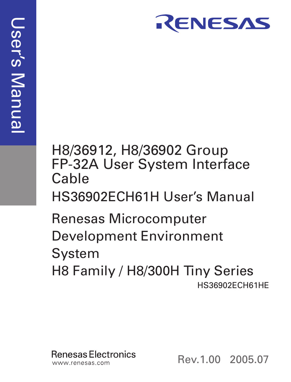 Cover, Use r’s m an ua l | Renesas H8/36912 User Manual | Page 3 / 37