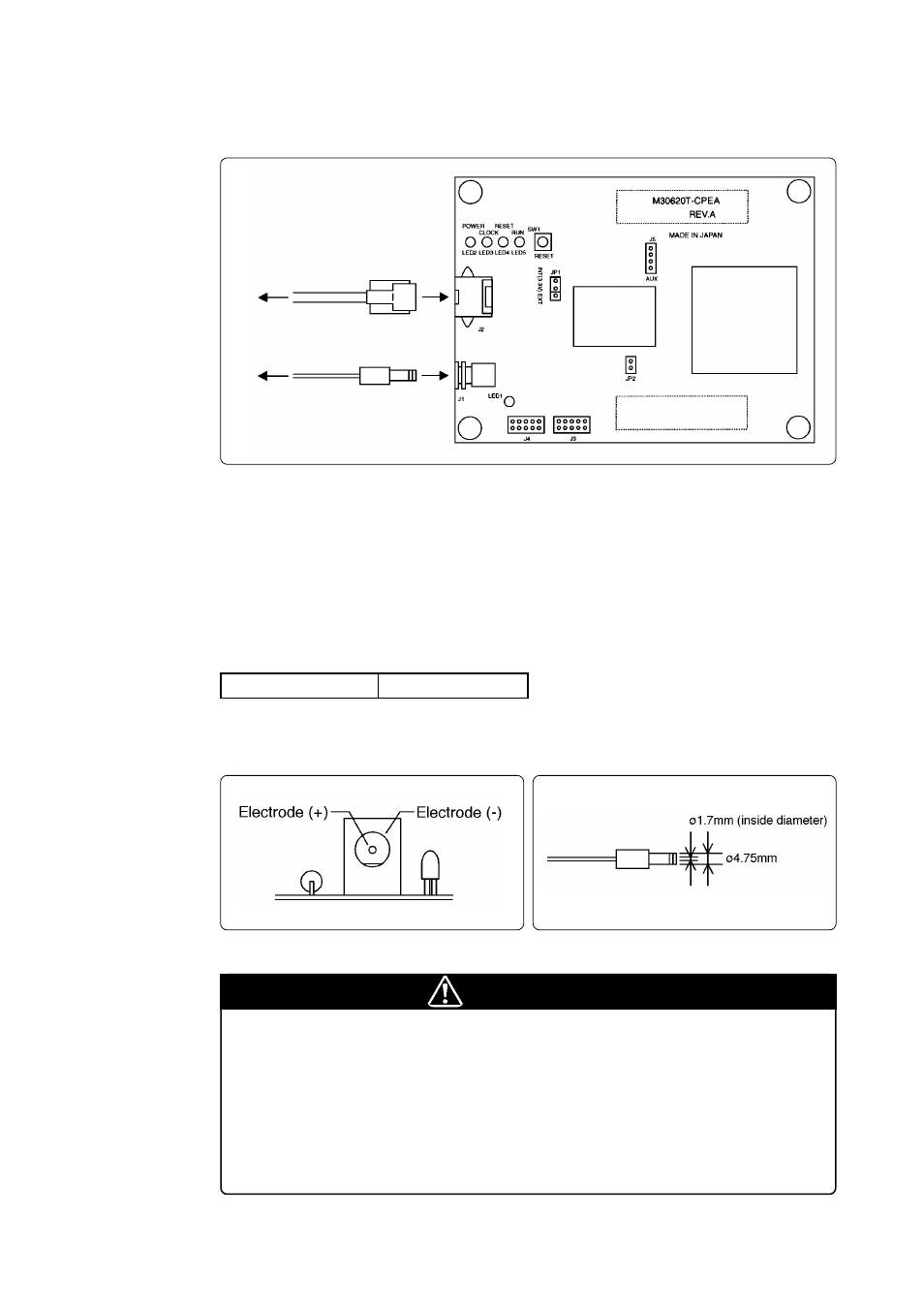 4 connecting the emulator system, 1) connecting the serial interface cable, 2) connecting the power cable | Caution | Renesas Compact Emulator M30620T-CPE User Manual | Page 21 / 52