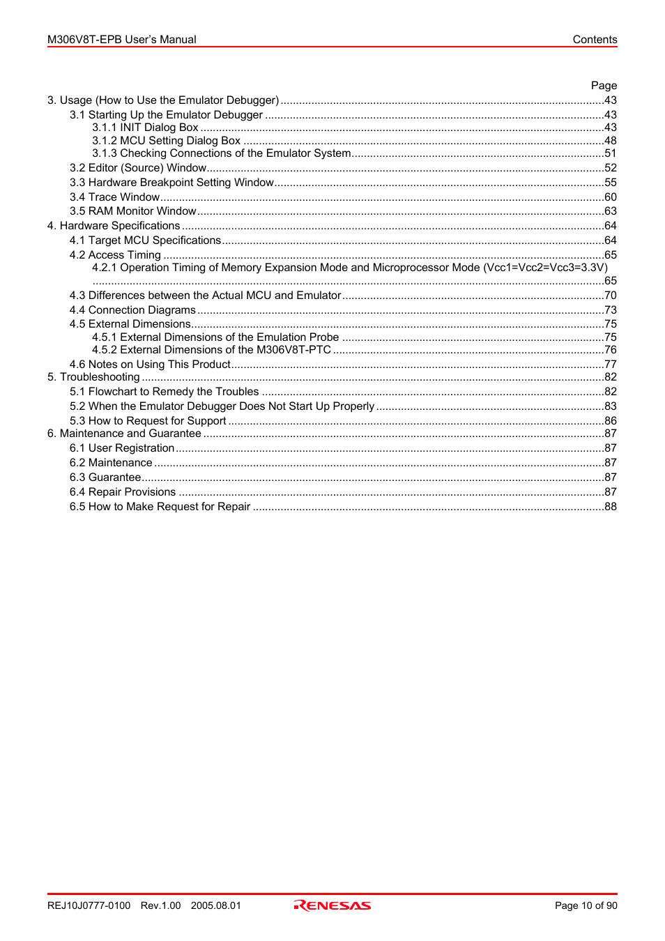 Renesas Emulation Probe M306V8T-EPB User Manual | Page 10 / 90