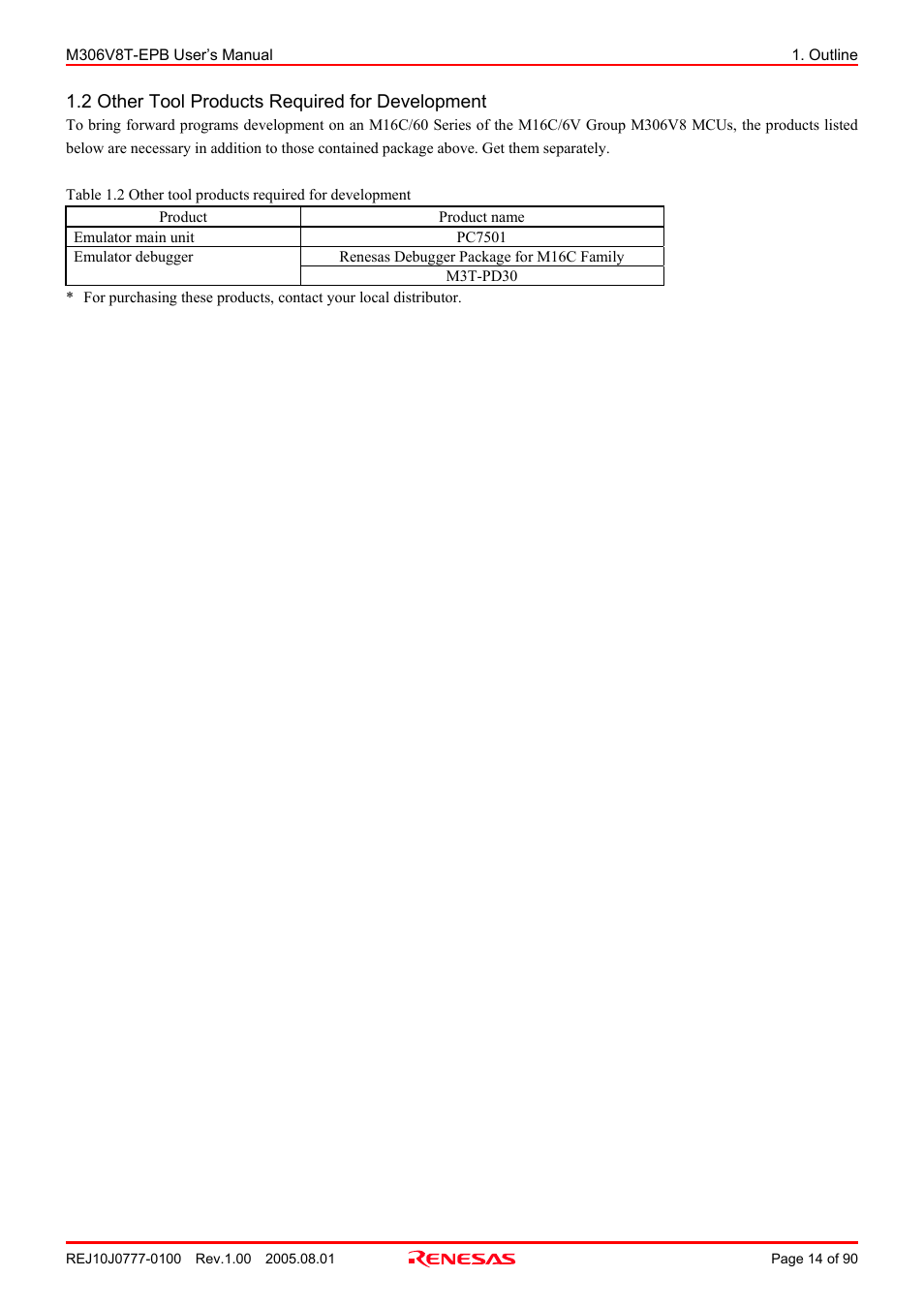 2 other tool products required for development | Renesas Emulation Probe M306V8T-EPB User Manual | Page 14 / 90