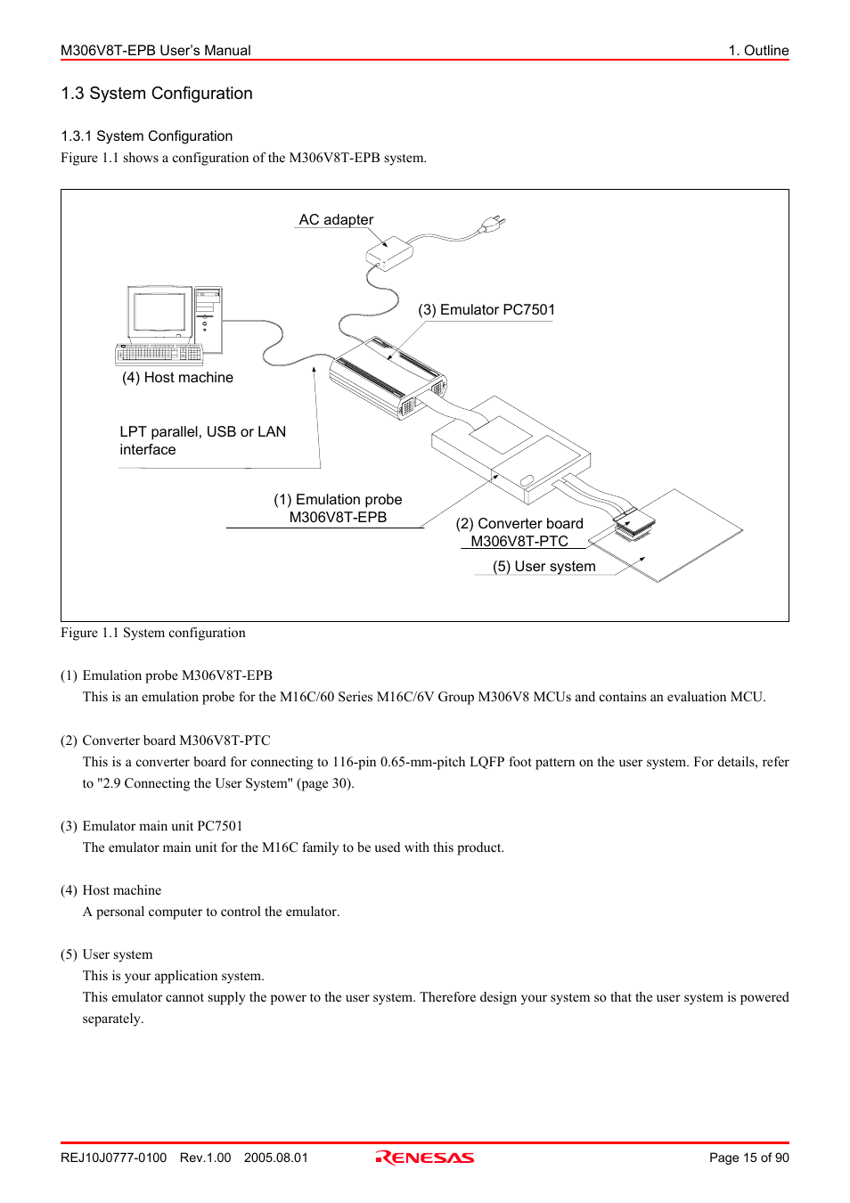 3 system configuration, 1 system configuration | Renesas Emulation Probe M306V8T-EPB User Manual | Page 15 / 90