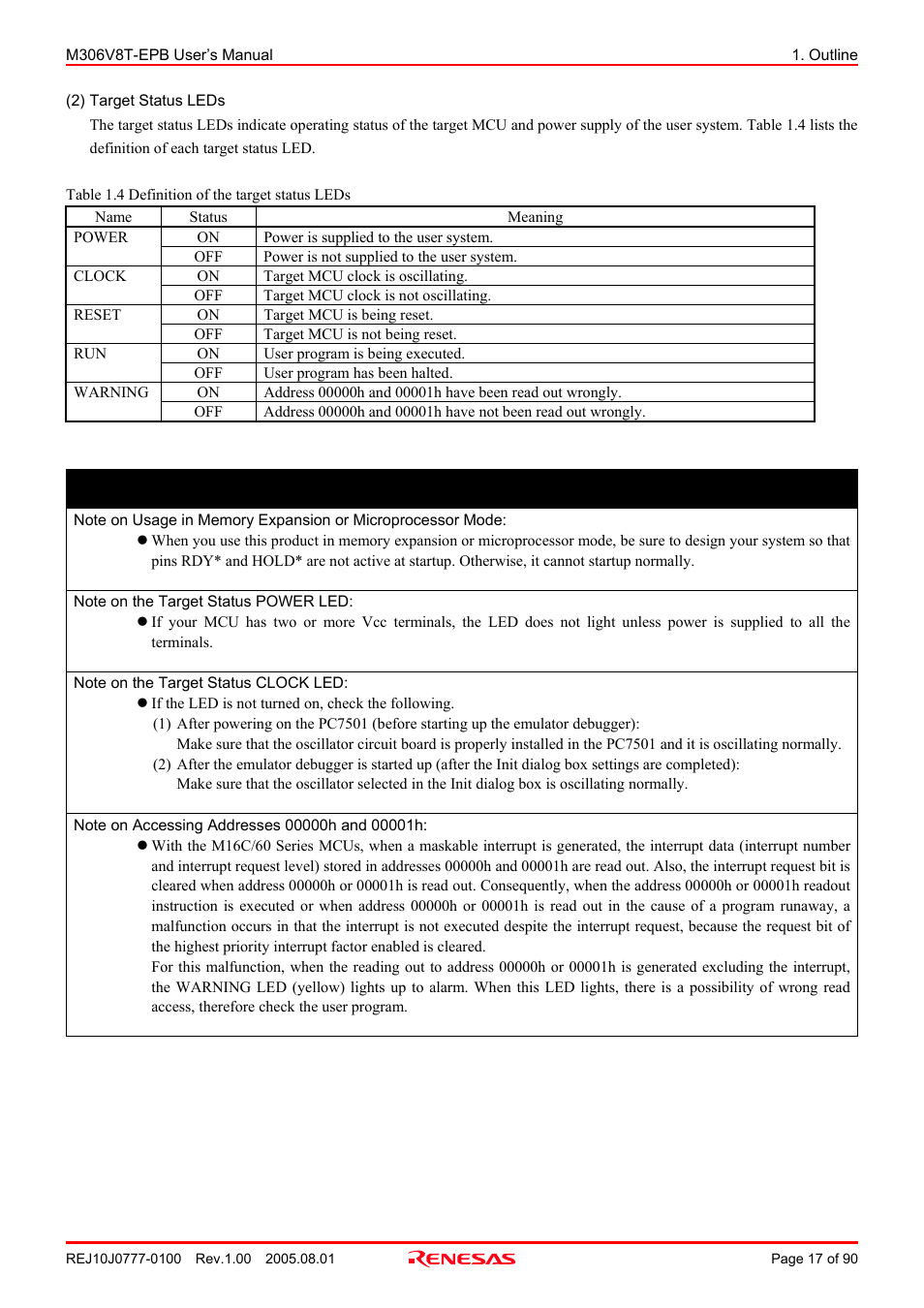 Important | Renesas Emulation Probe M306V8T-EPB User Manual | Page 17 / 90