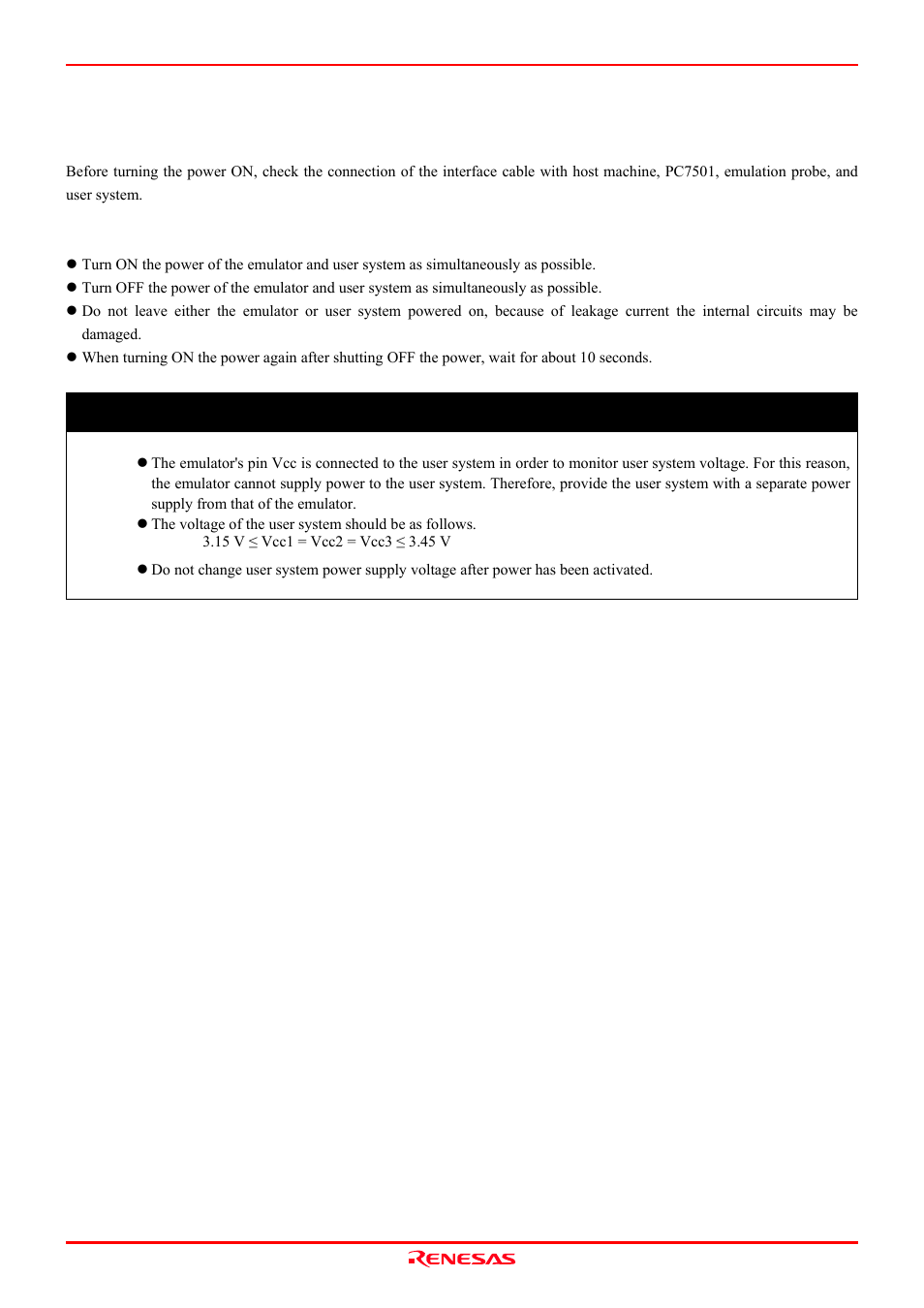 6 turning on the power, 1 checking the connections of the emulator system, 2 turning on/off the power | Important | Renesas Emulation Probe M306V8T-EPB User Manual | Page 25 / 90
