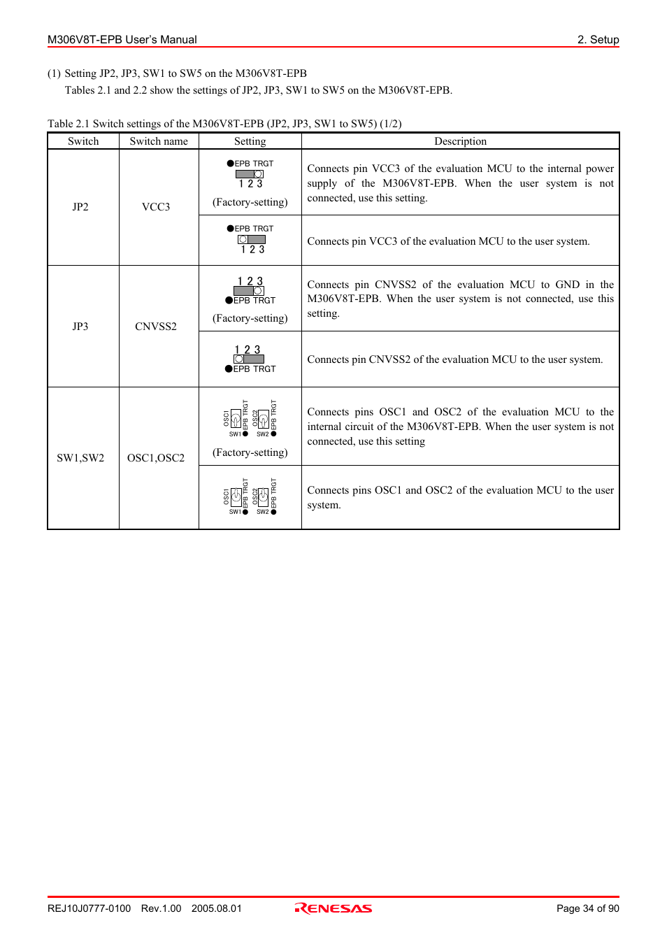 Renesas Emulation Probe M306V8T-EPB User Manual | Page 34 / 90