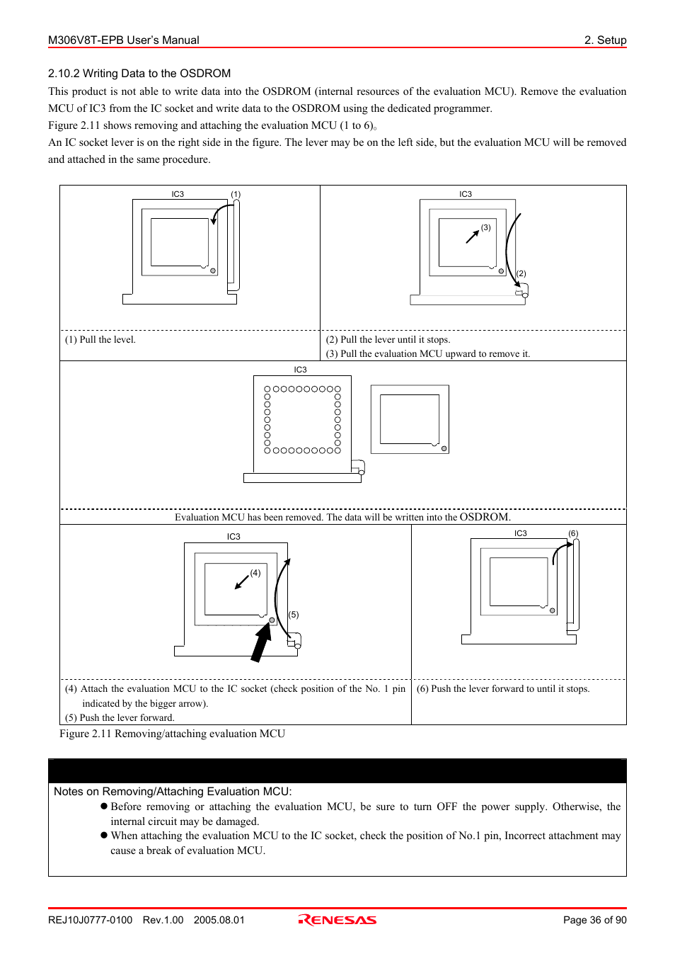 2 writing data to the osdrom, Important | Renesas Emulation Probe M306V8T-EPB User Manual | Page 36 / 90