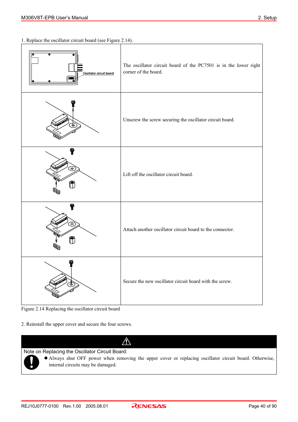 Caution | Renesas Emulation Probe M306V8T-EPB User Manual | Page 40 / 90