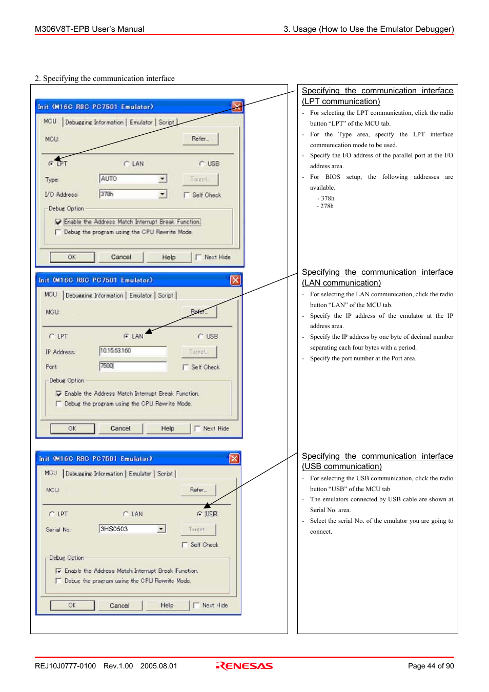 Renesas Emulation Probe M306V8T-EPB User Manual | Page 44 / 90