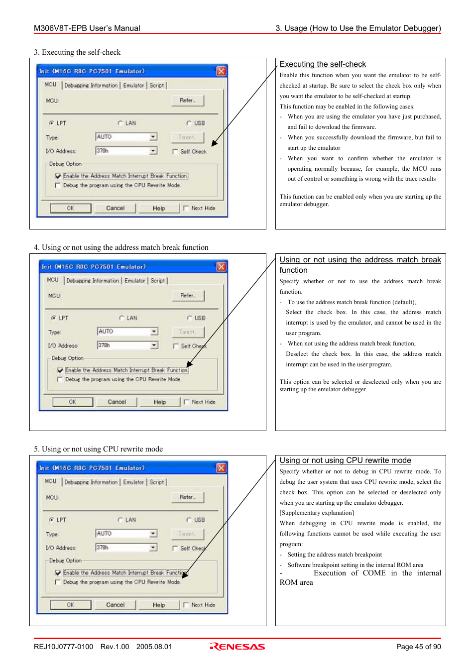 Renesas Emulation Probe M306V8T-EPB User Manual | Page 45 / 90