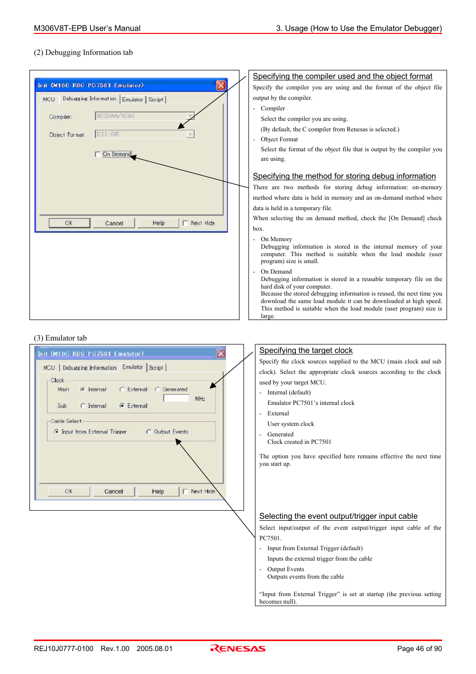 Renesas Emulation Probe M306V8T-EPB User Manual | Page 46 / 90