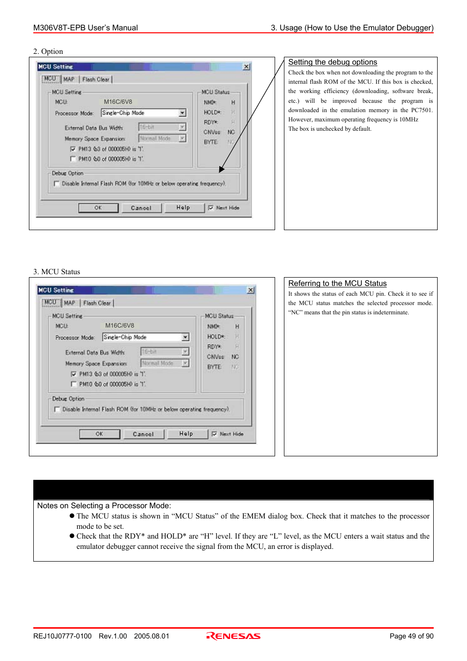 Important | Renesas Emulation Probe M306V8T-EPB User Manual | Page 49 / 90