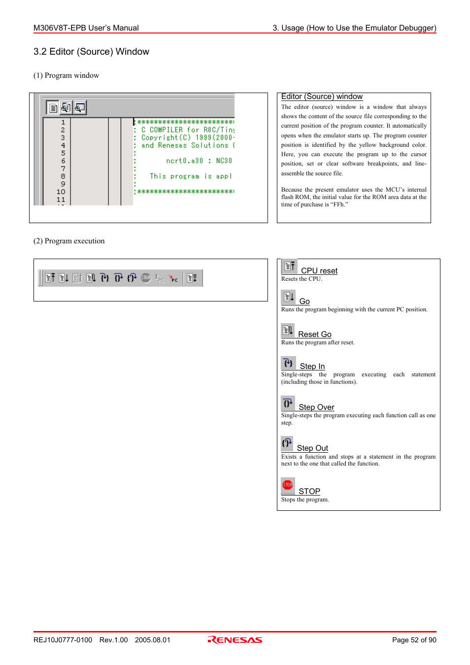 2 editor (source) window | Renesas Emulation Probe M306V8T-EPB User Manual | Page 52 / 90