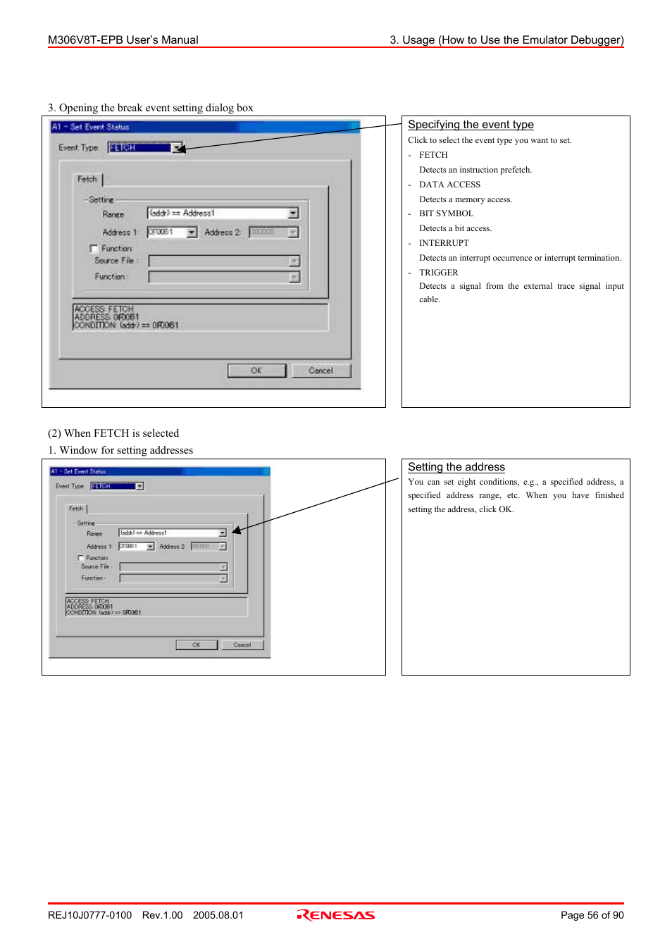 Renesas Emulation Probe M306V8T-EPB User Manual | Page 56 / 90