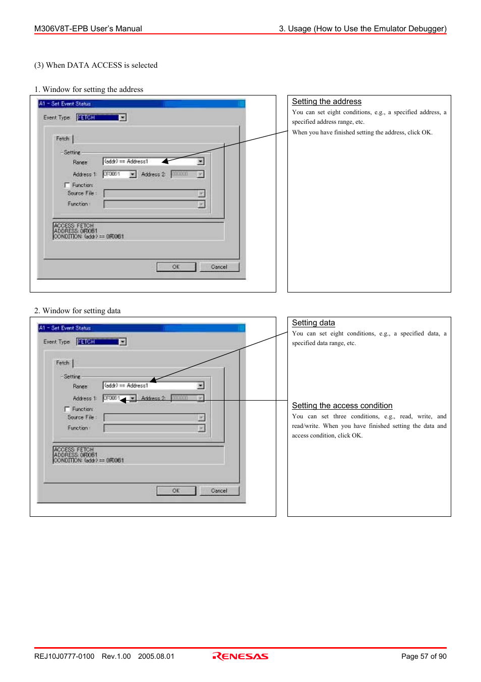 Renesas Emulation Probe M306V8T-EPB User Manual | Page 57 / 90