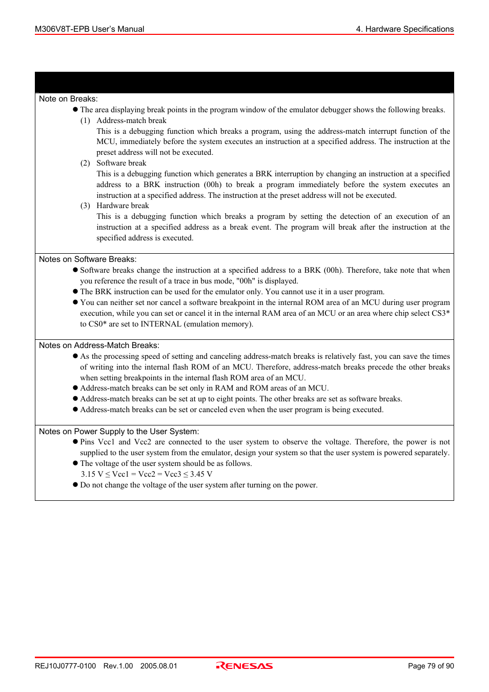 Important | Renesas Emulation Probe M306V8T-EPB User Manual | Page 79 / 90