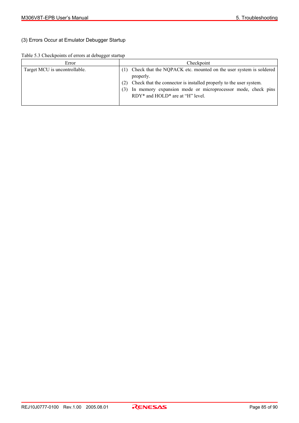 Renesas Emulation Probe M306V8T-EPB User Manual | Page 85 / 90