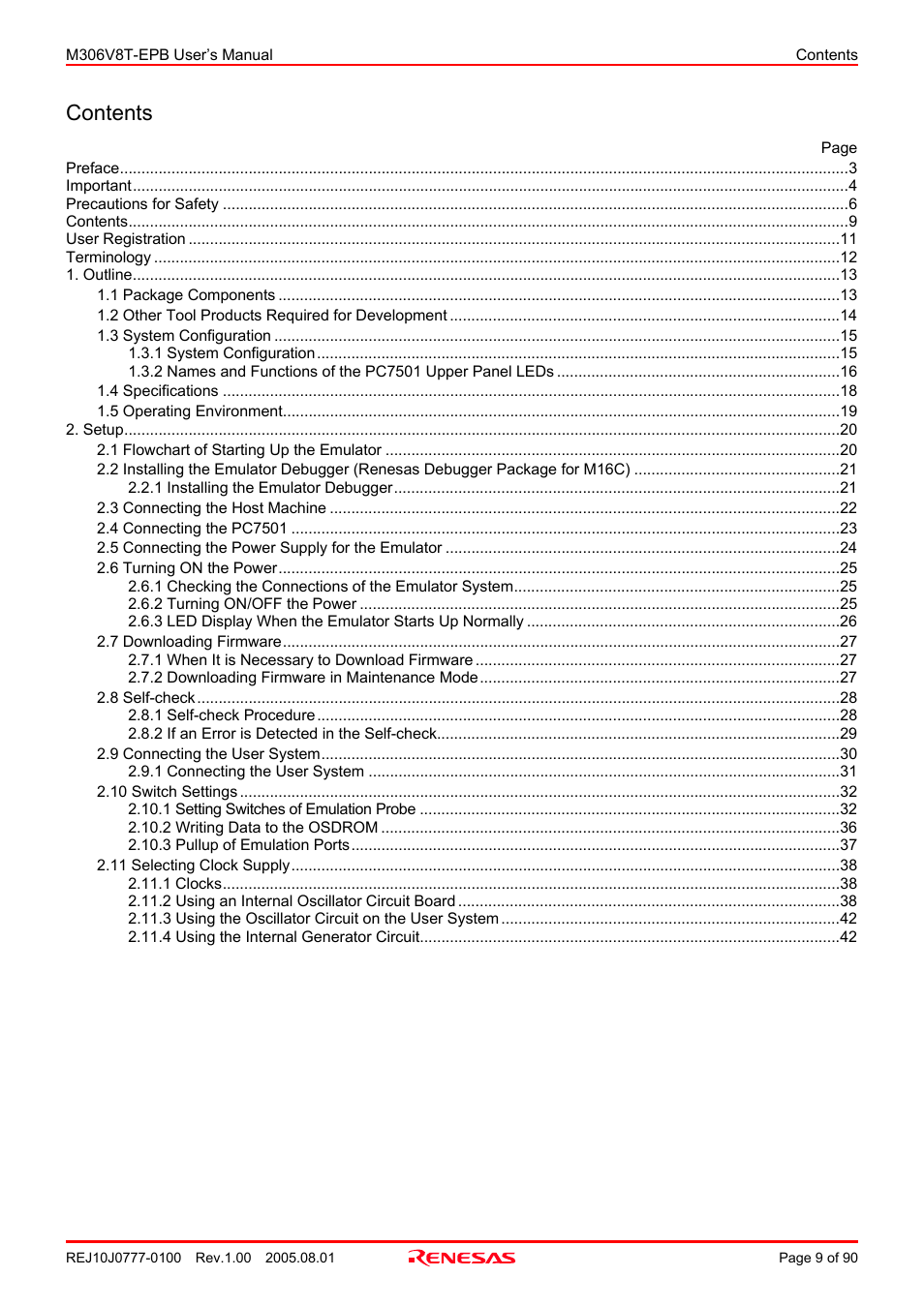 Renesas Emulation Probe M306V8T-EPB User Manual | Page 9 / 90