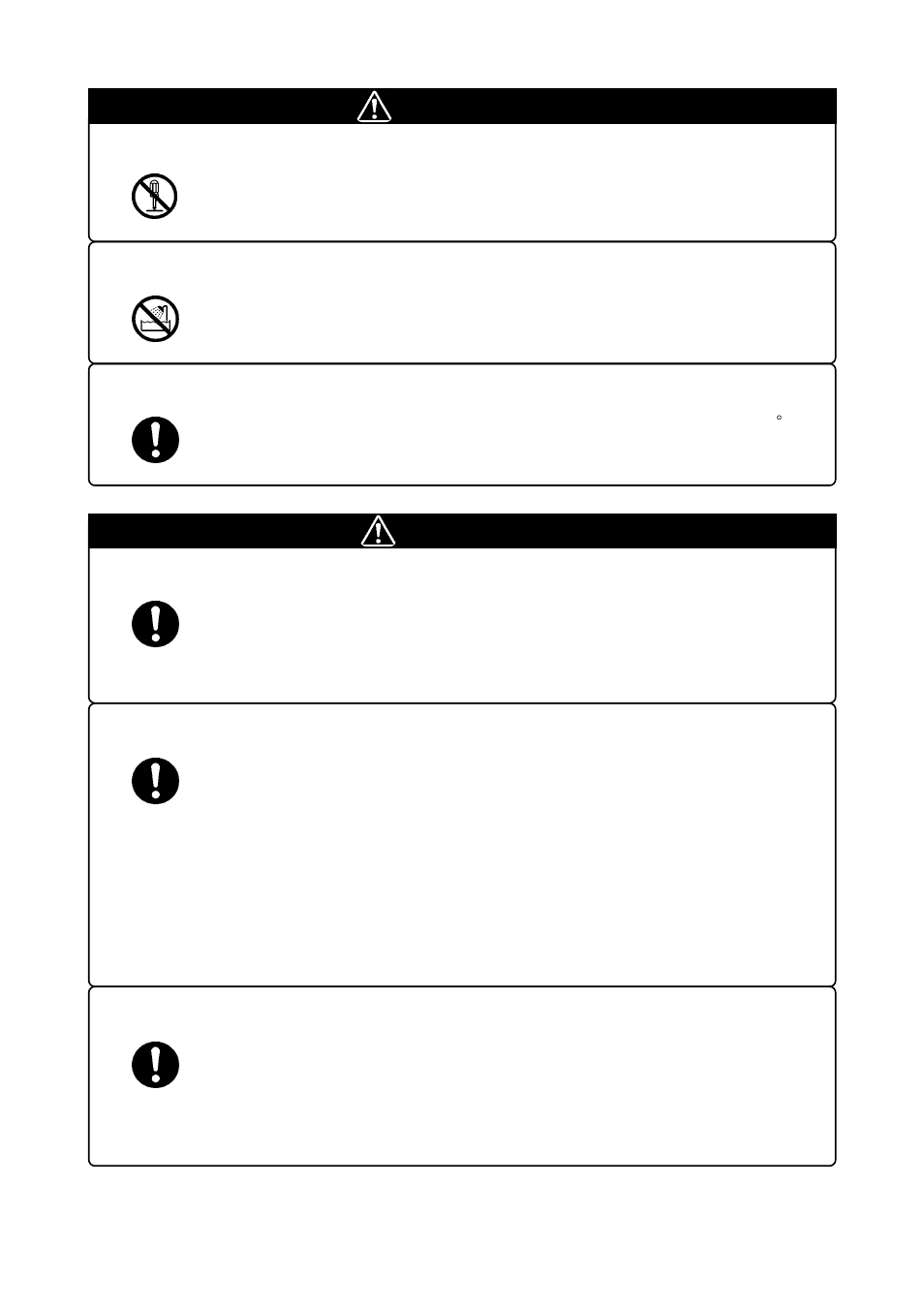Warning, Caution, Caution to be taken for malfunctions | Warning for handling this product, Warning for installation, Cautions for powering on, Cautions to be taken for handling this product, Warning for use environment | Renesas Emulation Pod M30830T-EPB User Manual | Page 12 / 74