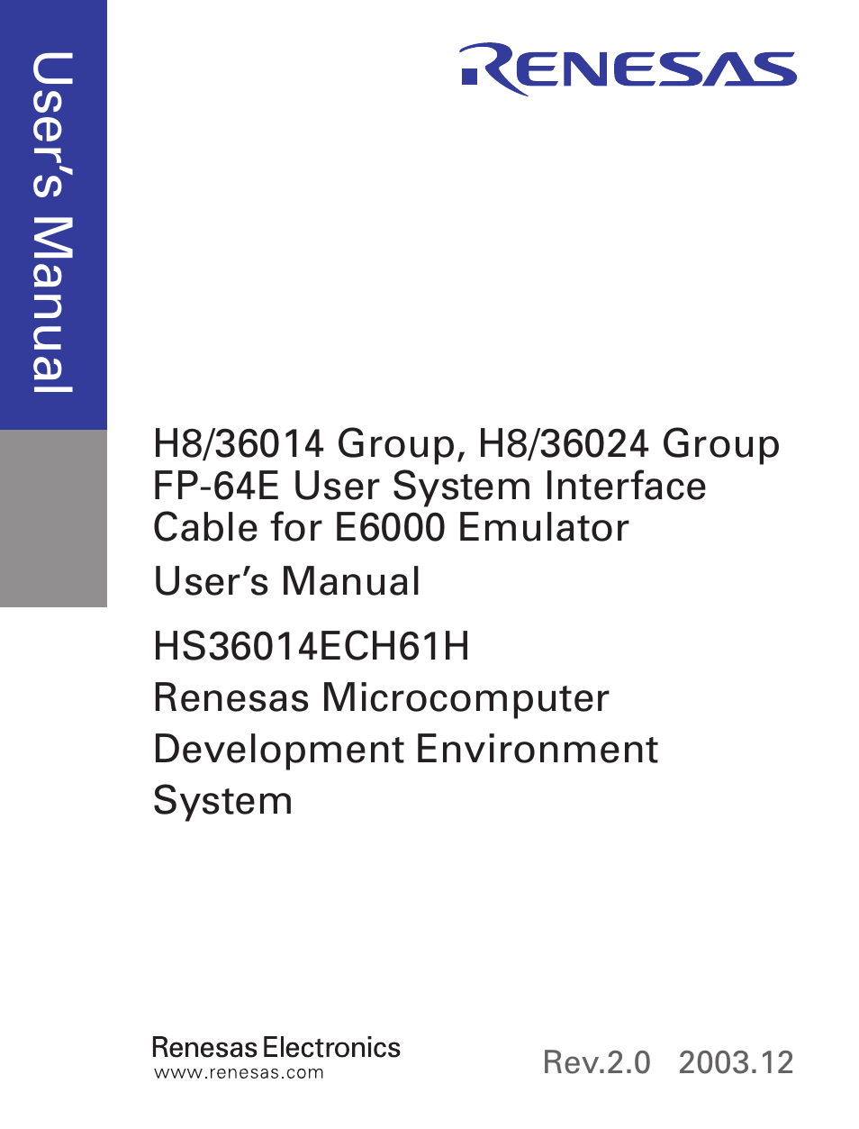 Cover, Use r’s m an ua l | Renesas FP-64E User Manual | Page 3 / 32