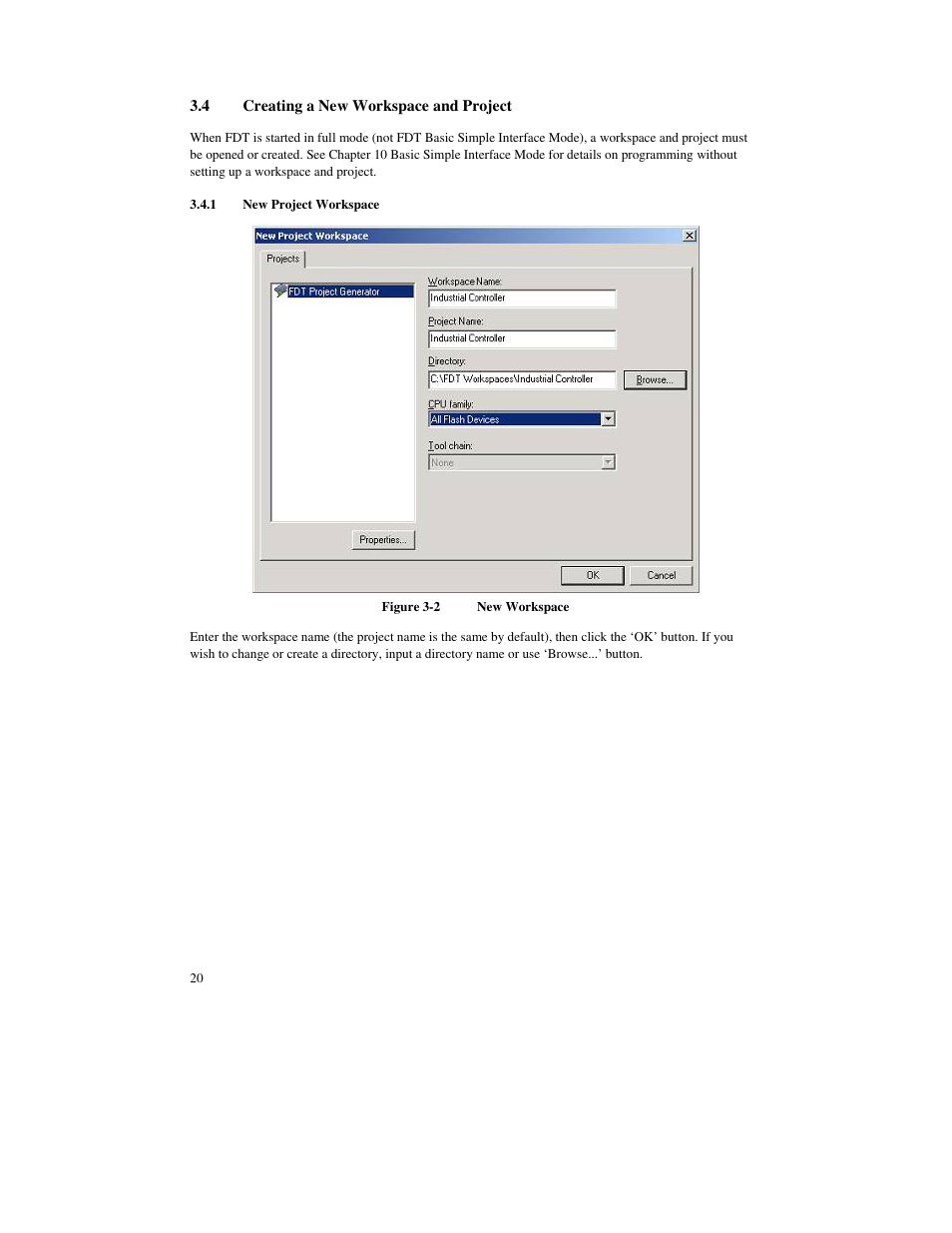 4 creating a new workspace and project, 1 new project workspace | Renesas FLASH Development Toolkit 3.07 User Manual | Page 34 / 146